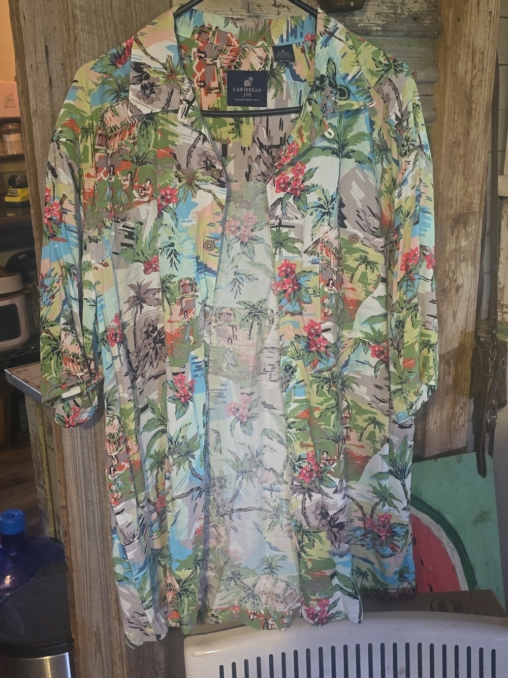 Floral Tropical Button-Up Shirt - Green Base with Multicolor Print